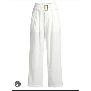 Solid‎ & Striped White Seersucker High Waisted Wide Leg Belted Pants XL